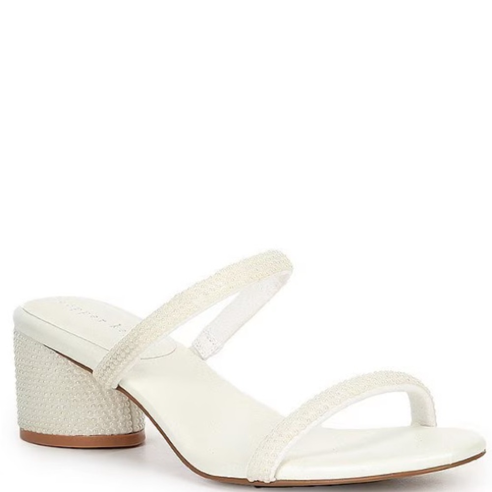 Copper Key FairytaleTwo Pearl Embellished Slide Dress Sandals White Block Heel